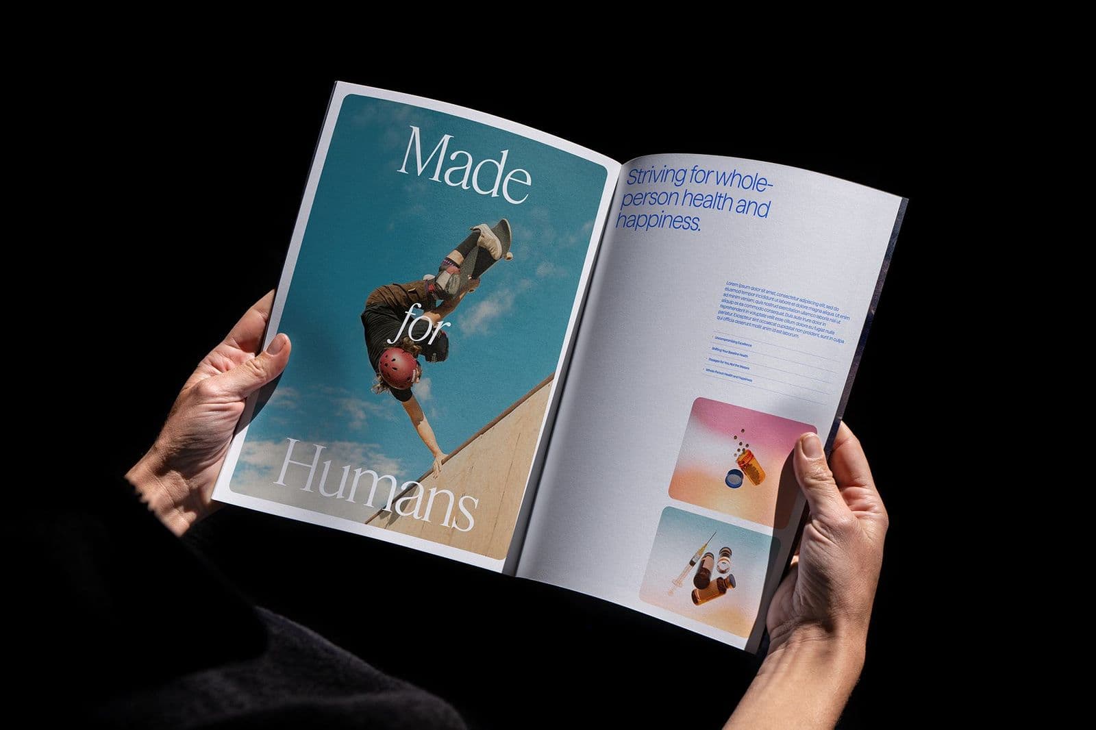 An open brand book spread