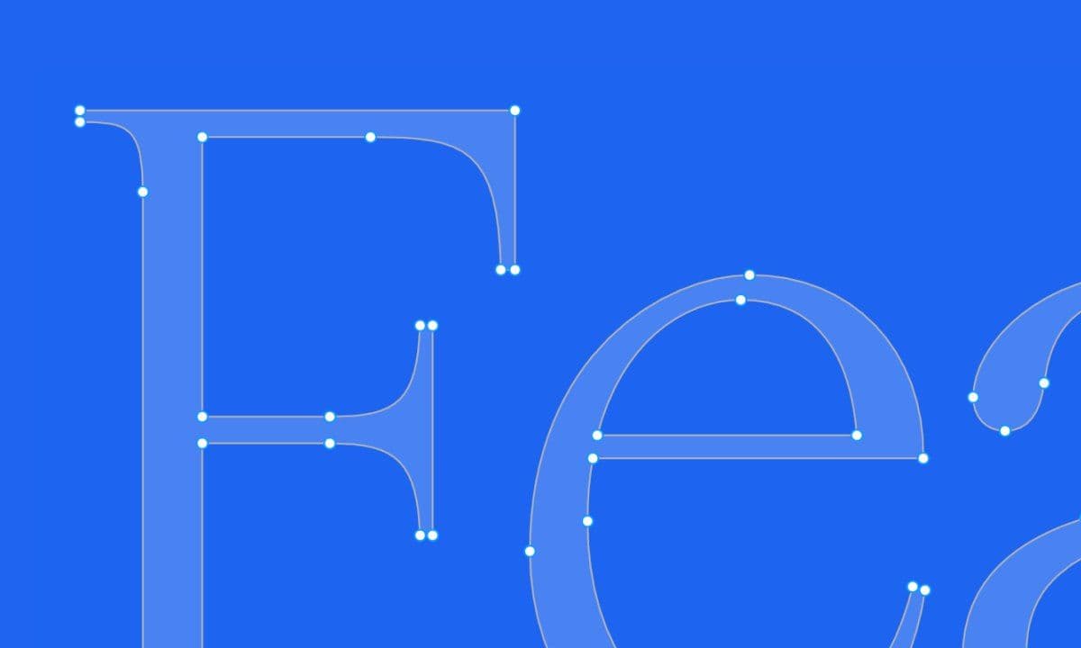 Feature Display letterforms with construction points on Strive Blue